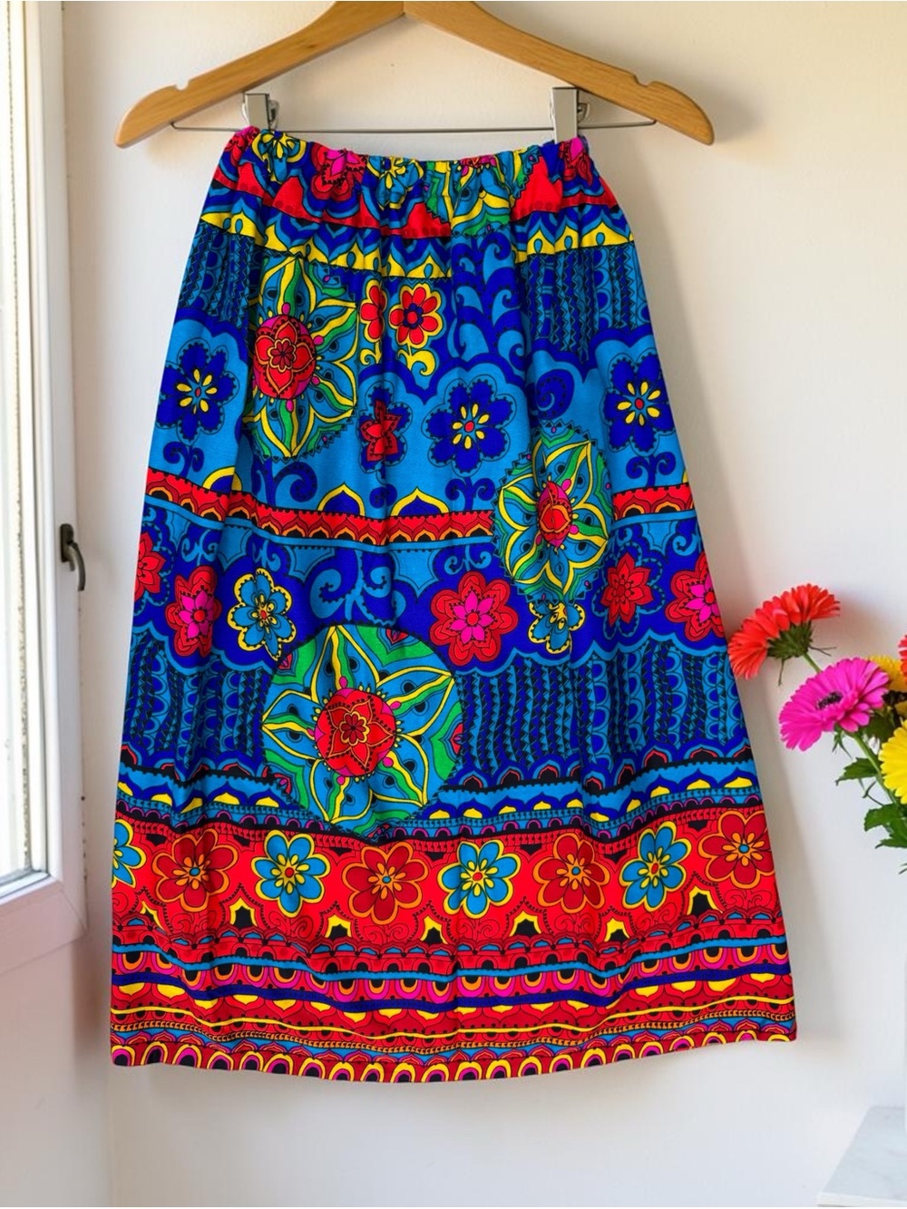 Vibrant Handmade Vintage 1970’s Multi-Color Floral Maxi Skirt Sz S